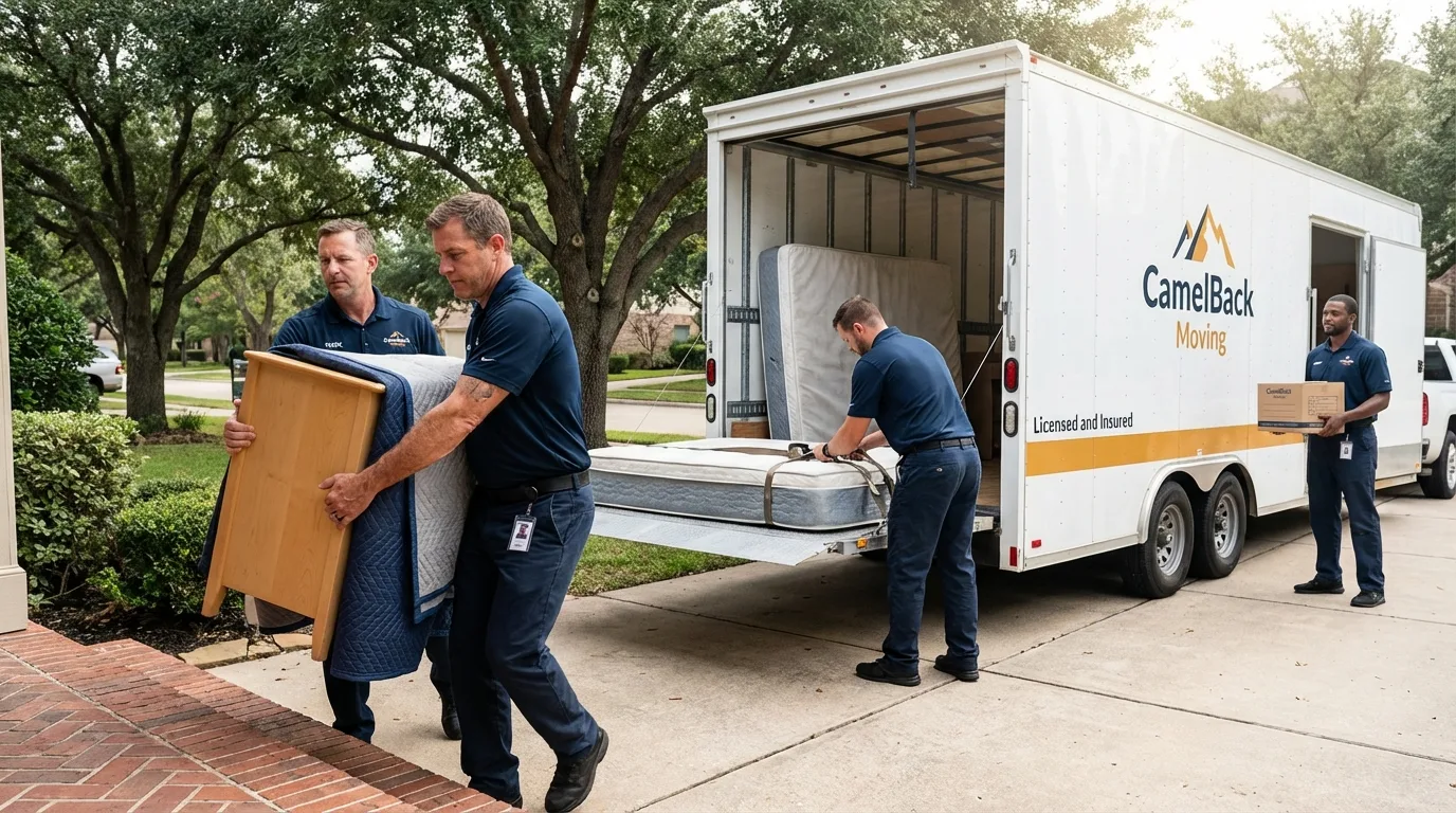 Crew loading residential truck for cross-state move from North Providence, RI