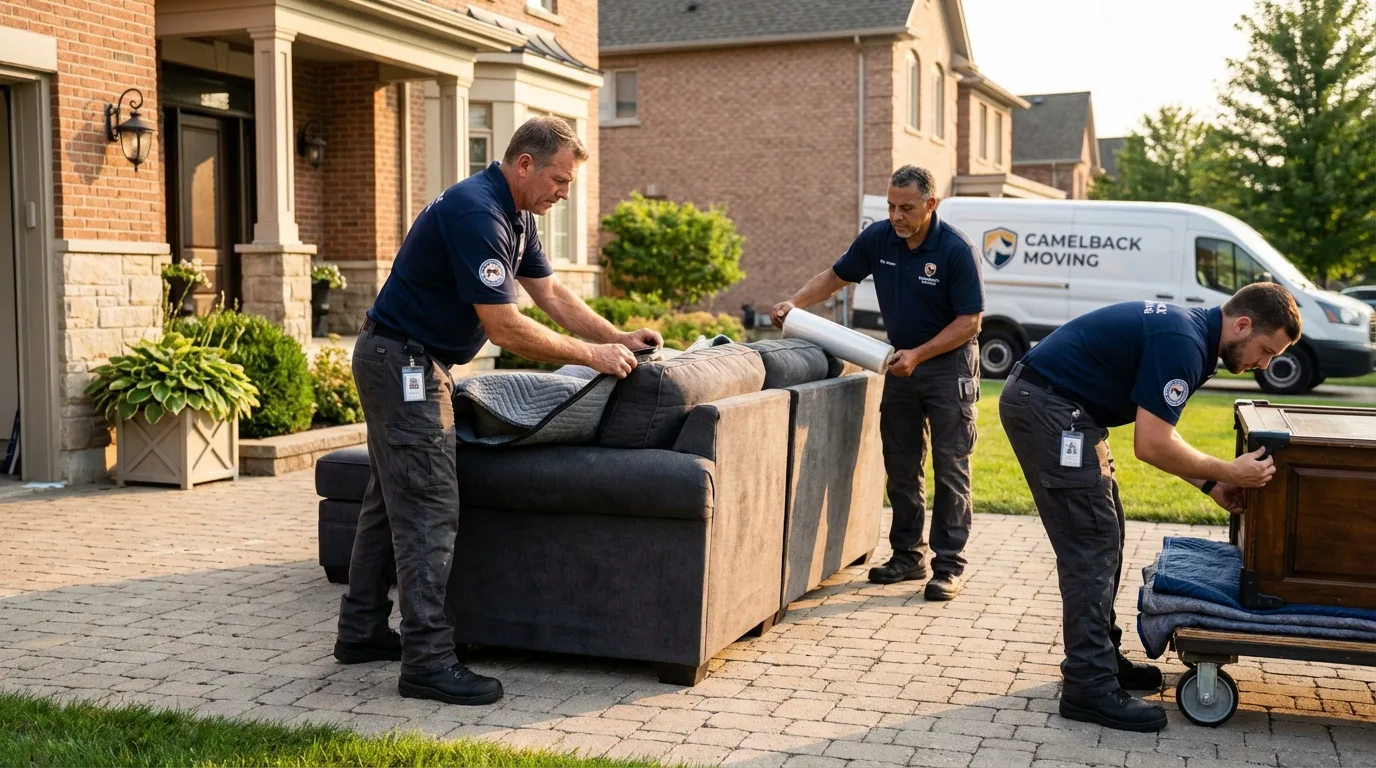 Large estate moving crew wrapping furniture in North Providence, RI